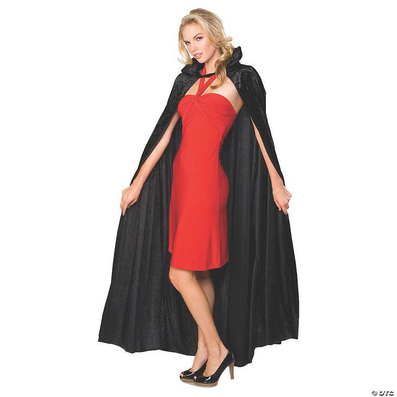 Long Black Crushed Velvet Hooded Cape - image 1