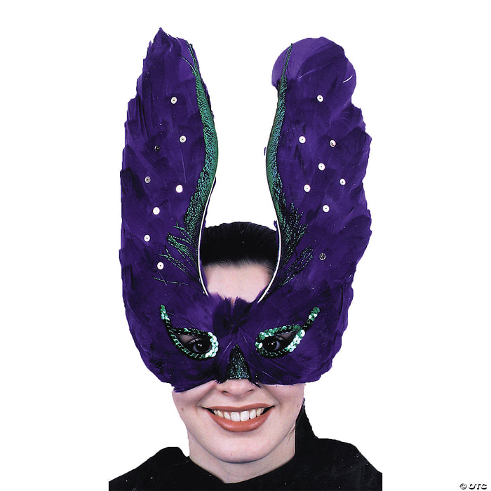 Feather Purple Sequin Mardi Gras Mask