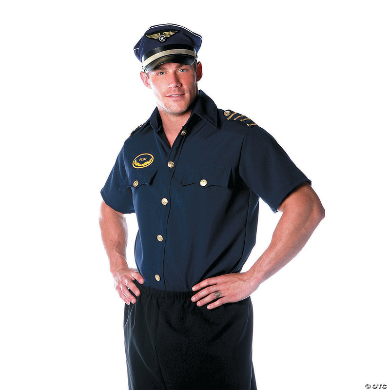 Men's Blue Pilot Shirt Costume - ONE SIZE - image 1