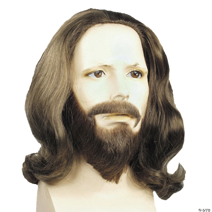 Men's Human Hair Deluxe Biblical Wig & Beard Set - Black