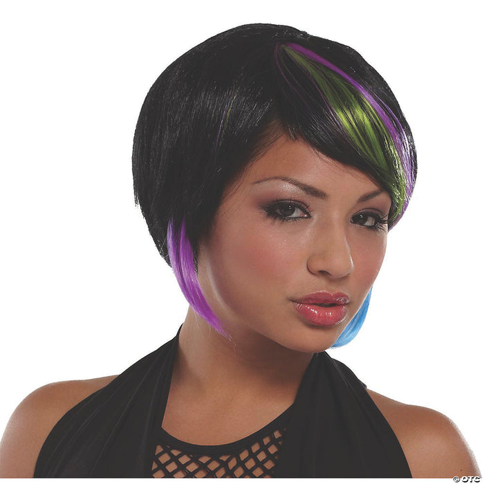 New Rave Wig - Black, Lime, and Blue