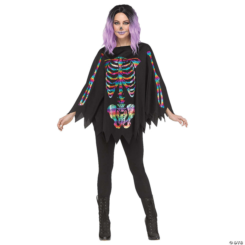 Poncho Skeleton Rainbow Foil Adult | Costume-Shop.com - image 1