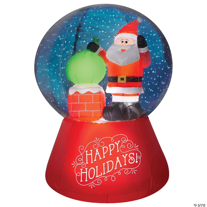 Projection Airblown® Snow Globe Santa on Rooftop Scene in Snowflurry 66" Inflatable Christmas Outdoor Yard Decor