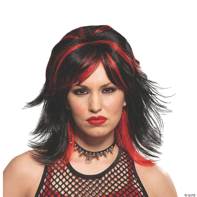 Rocker Unisex Black & Red Wig - image 1