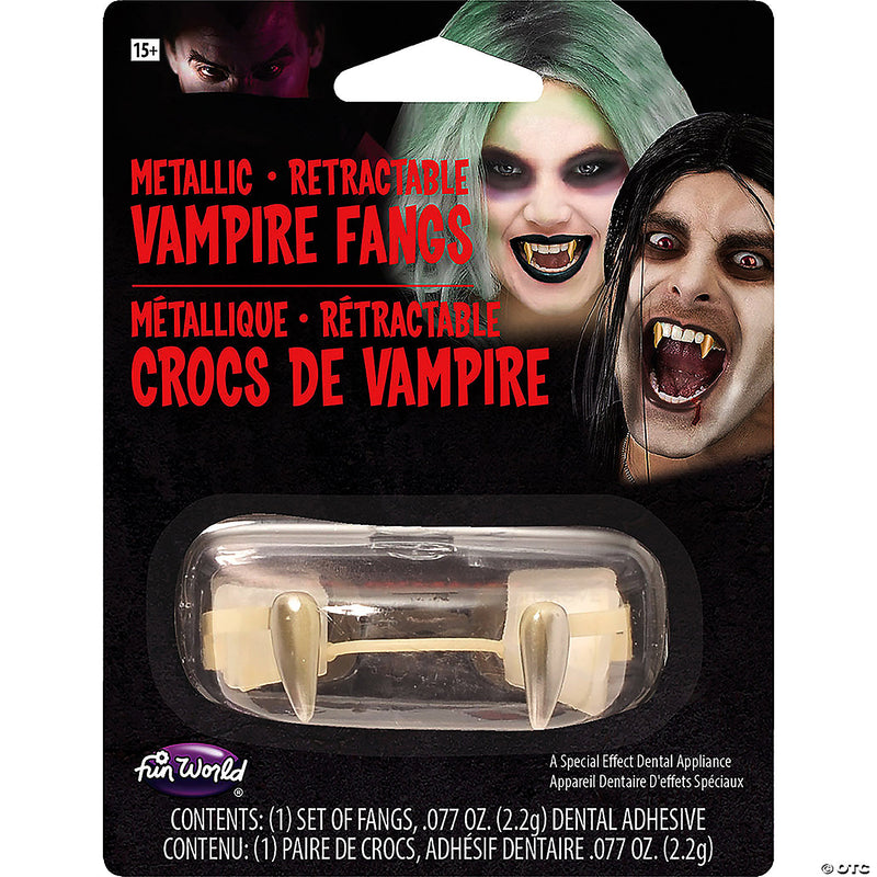Silver Metallic Retractable Fangs | Costume-shop.com - image 1