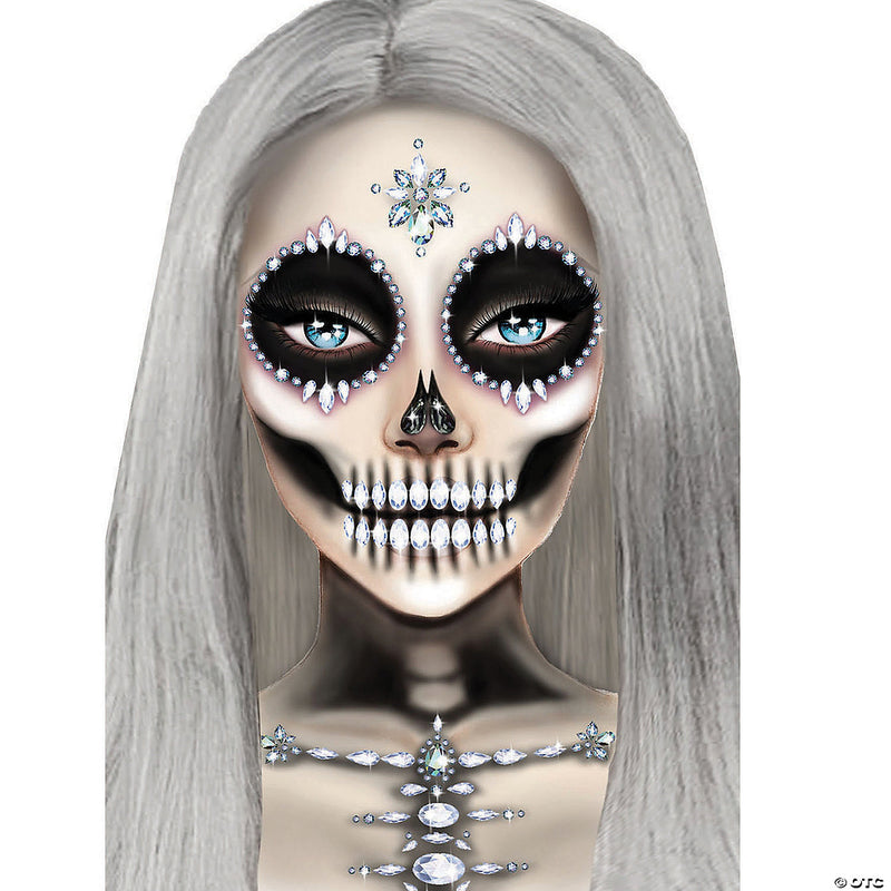 Skeleton Jeweled Face & Chest Sticker - image 1