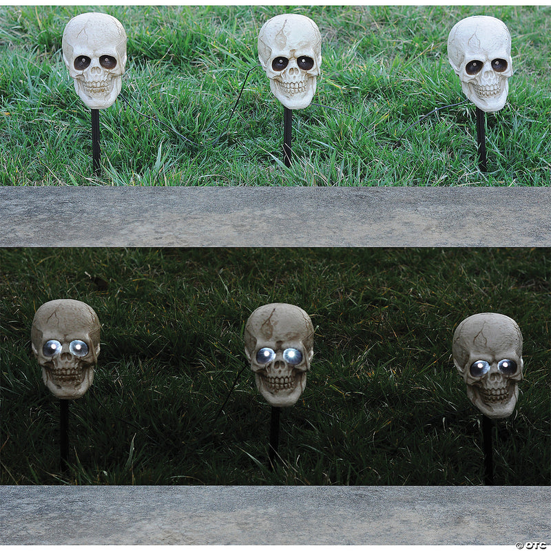 Lighted Skull Pathway Markers Decoration - Set of 3 - image 1