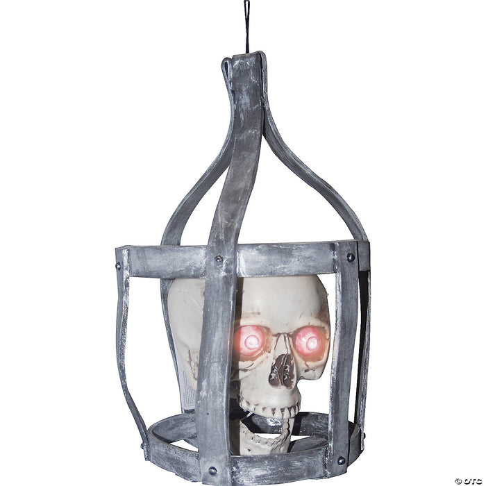 Hanging Talking Skull in Cage Decoration