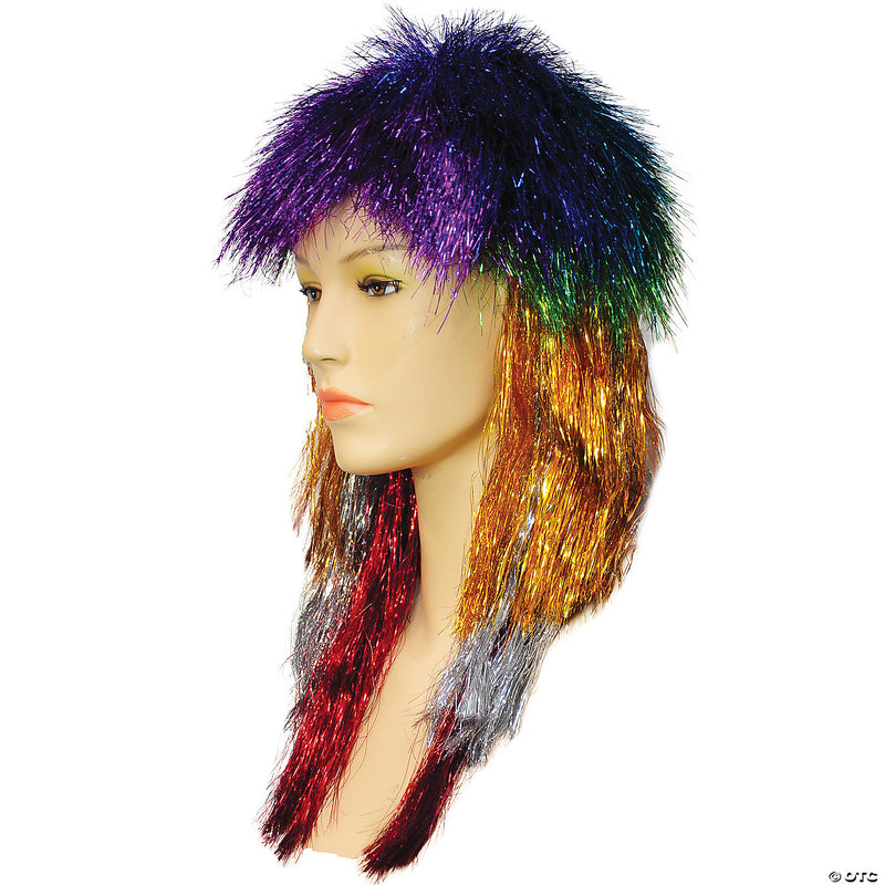 Long Punk Wig with Tinsel - RAINBOW - image 1