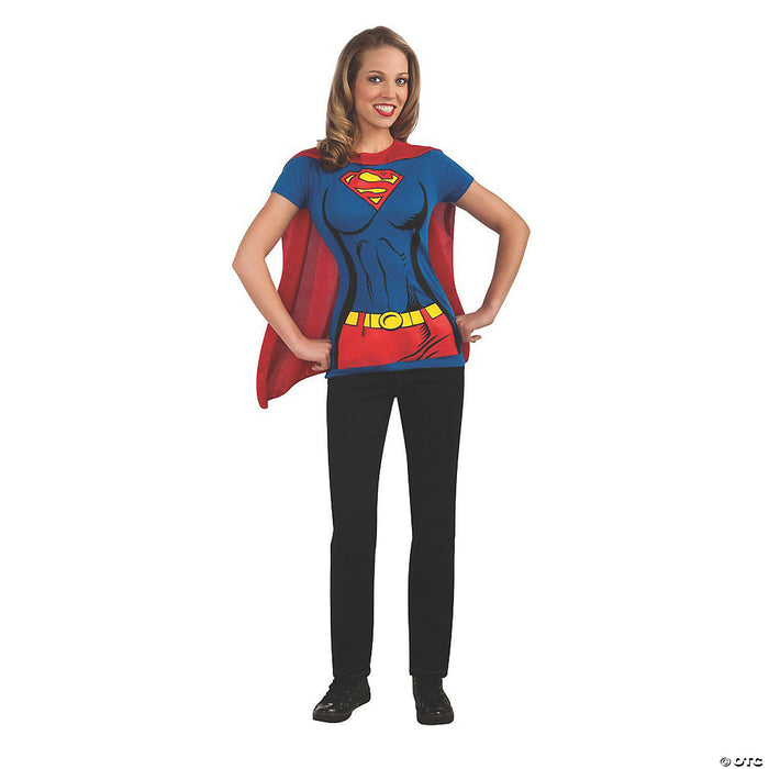 Women’s Supergirl™ Shirt Costume with Cape - Large